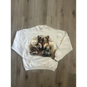 Vintage 90s Wolf Wrap Around Graphic Sweatshirt Size XL Nature Animal AOP